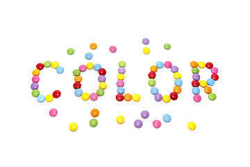 Image showing Word ''Color'' made from multicolored sweets candy 