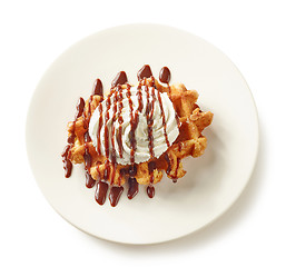 Image showing plate of belgian waffle dessert