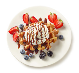 Image showing plate of belgian waffle dessert