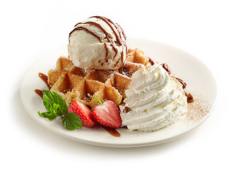 Image showing belgian waffle dessert