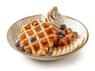 Image showing plate of belgian waffles dessert