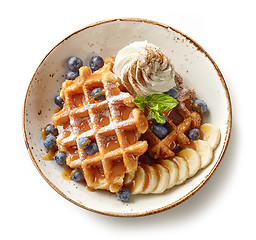 Image showing plate of belgian waffles dessert