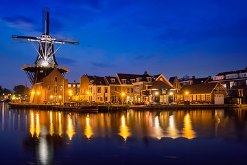 Image showing Harlem landmark windmill De Adriaan on Spaarne river. Harlem,