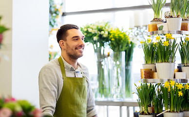 Image showing florist man or seller at flower shop counter