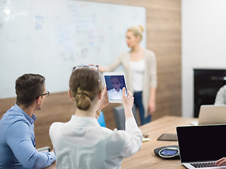 Image showing Startup Business Team At A Meeting at modern office building