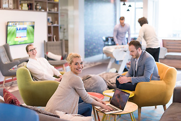 Image showing Startup Business Team At A Meeting at modern office building