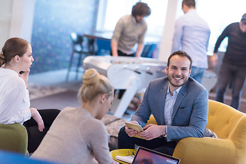 Image showing Startup Business Team At A Meeting at modern office building