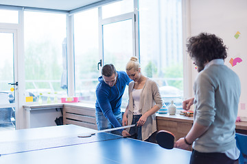 Image showing startup business team playing ping pong tennis