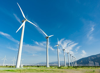 Image showing Dramatic Wind Turbine Farm in the Desert of California.