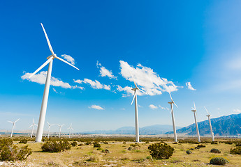 Image showing Dramatic Wind Turbine Farm in the Desert of California.