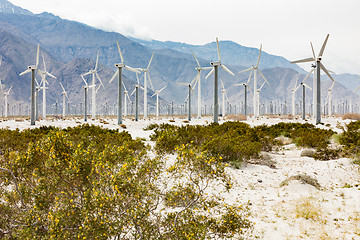 Image showing Dramatic Wind Turbine Farm in the Desert of California.