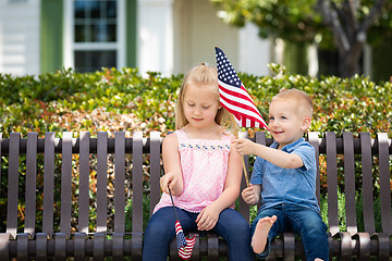 Image showing Young Sister and Brother Comparing Each Others American Flag Siz