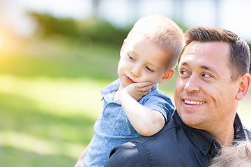 Image showing Young Caucasian Father and Son Having Fun At The Park