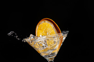 Image showing Orange, Glass, Ice And Water