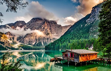 Image showing Lake and Boathouse