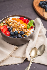 Image showing Yogurt with baked granola and berries