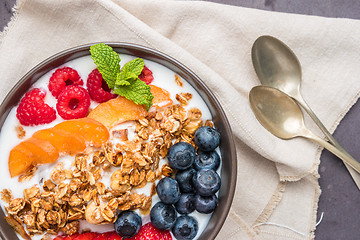 Image showing Yogurt with baked granola and berries