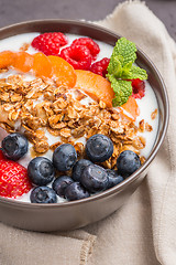 Image showing Yogurt with baked granola and berries