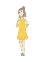 Image showing Young caucasian hippie woman shrugging shoulders.