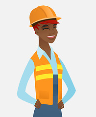Image showing Young african-american builder laughing.