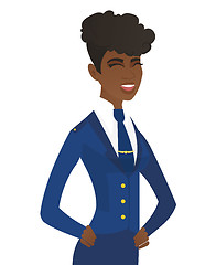 Image showing Young african-american stewardess laughing.