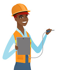 Image showing African electrician with electrical equipment.
