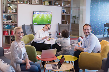 Image showing Startup Business Team At A Meeting at modern office building