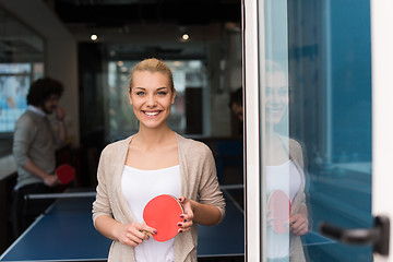 Image showing startup business team playing ping pong tennis