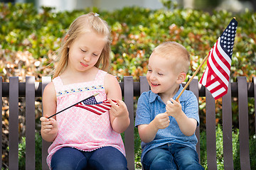 Image showing Young Sister and Brother Comparing Each Others American Flag Siz