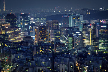 Image showing Seoul skyscrapers in the night, South Korea.