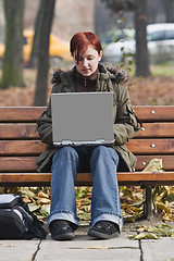 Image showing Working on a laptop