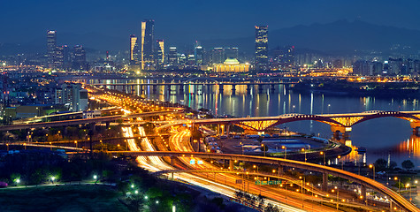 Image showing Seoul cityscape in twilight, South Korea.