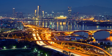 Image showing Seoul cityscape in twilight, South Korea.