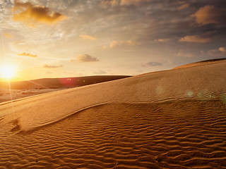 Image showing White sand dunes on sunrise, Mui Ne, Vietnam