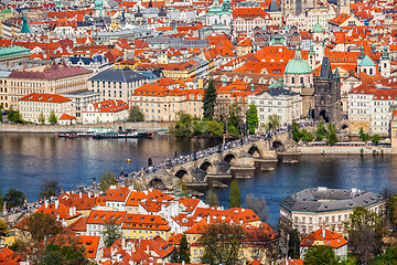 Image showing View of Charles Bridge over Vltava river and Old city from Petri