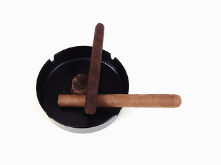 Image showing Two Unlit Cigars with Ashtray