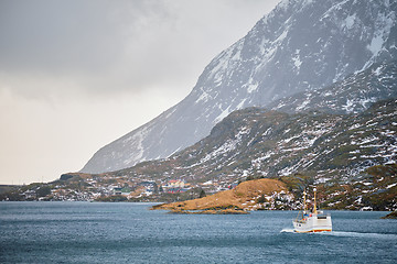 Image showing Fishing ship in fjord in Norway