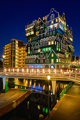 Image showing Inntel Hotel in Zaandam illuminated at night, Netherlands
