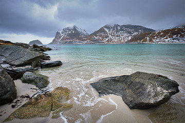 Image showing Rocky coast of fjord in Norway