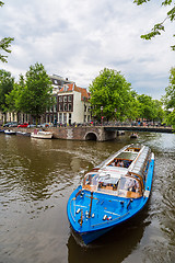 Image showing Amsterdam canals and  boats, Holland, Netherlands.