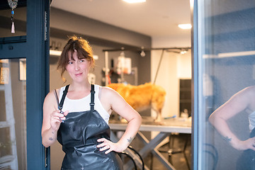 Image showing portrait of professional pet hairdresser hipster woman