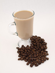 Image showing Coffee with Creamer and Beans