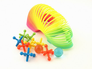 Image showing Colorful Slinky and Jacks