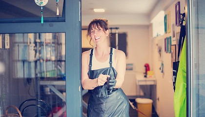 Image showing portrait of professional pet hairdresser hipster woman