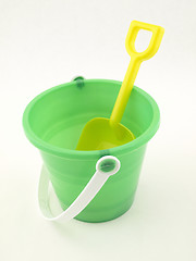 Image showing Plastic bucket and shovel