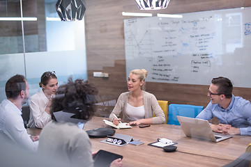 Image showing Startup Business Team At A Meeting at modern office building