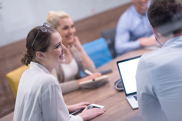 Image showing Startup Business Team At A Meeting at modern office building