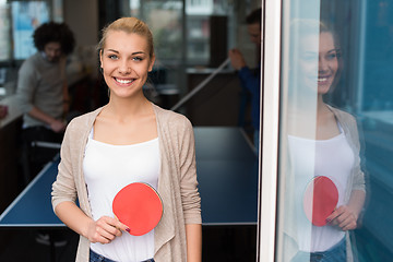 Image showing startup business team playing ping pong tennis