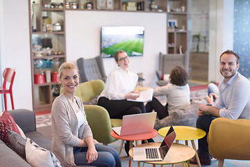 Image showing Startup Business Team At A Meeting at modern office building