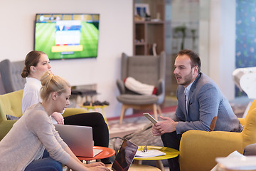 Image showing Startup Business Team At A Meeting at modern office building